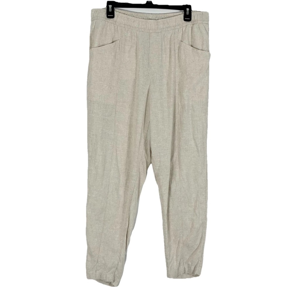 Old Navy Cream High Rise Straight Taper Linen Blend Pants L Womens Beachy Summer